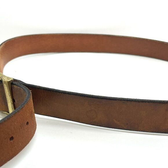 VINTAGE BROWN LEATHER Belt Solid Brass Buckle Made Distressed Patina Boho - Picture 5 of 15